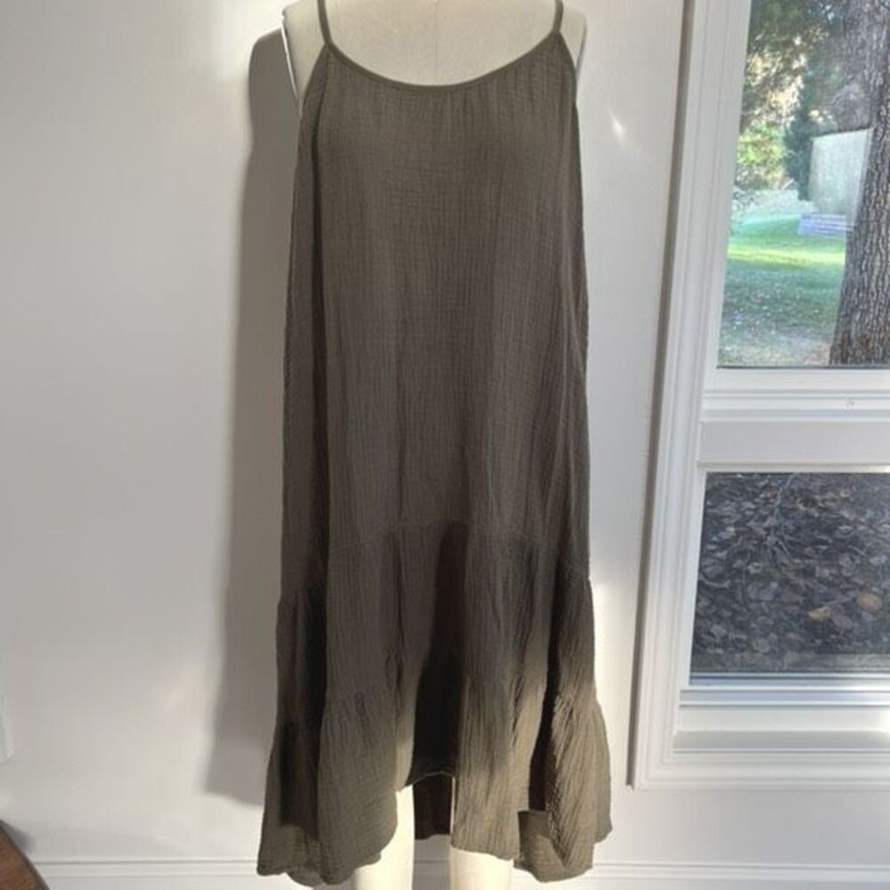 Olive Green Drop Waist Midi Dress